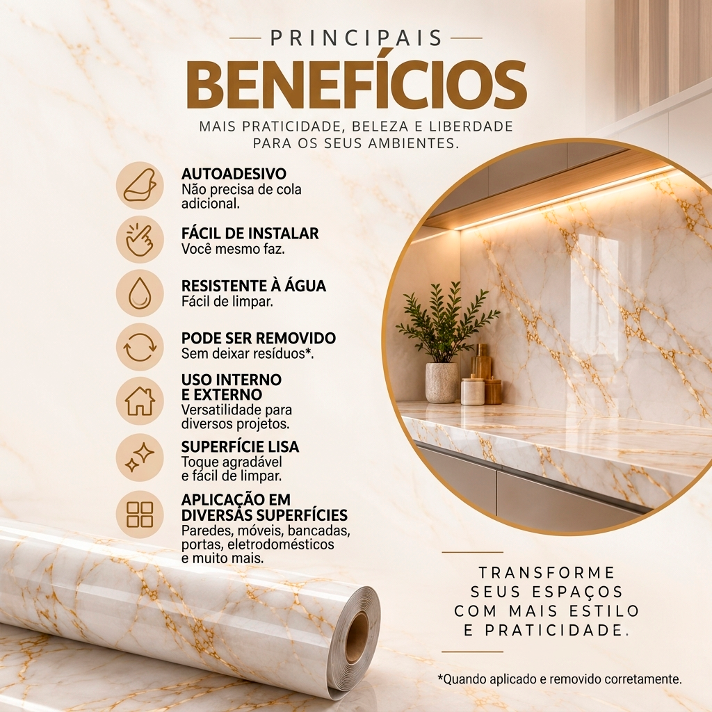 Adesivo Vinílico Mármore Calacatta Ouro Gloss Imprimax 60CM E 122CM - Imagem 2