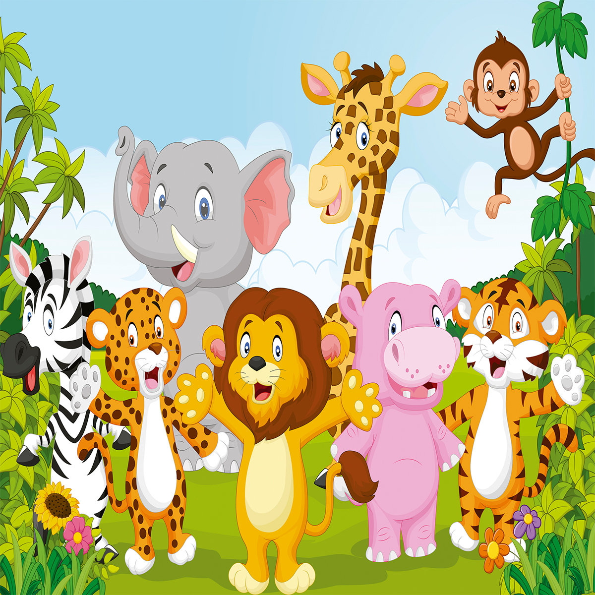 Papel de Parede Safari Bichos Desenho Colorido - Imagem 2