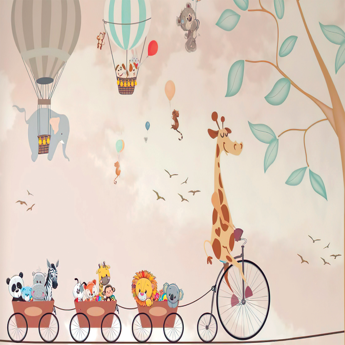 Papel de Parede Bichinhos Girafa Bicicleta - Imagem 2