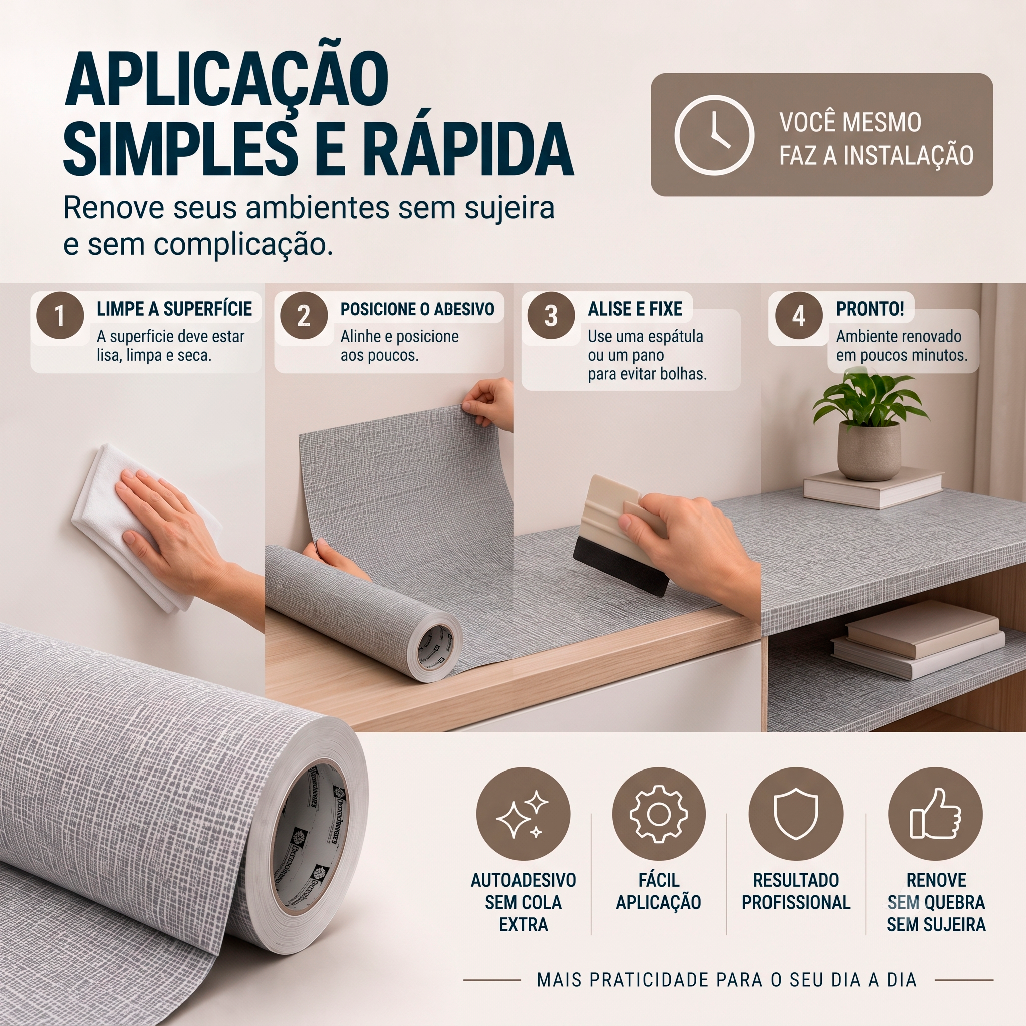 Adesivo Vinílico Brim Cinza 60 e 122 cm - Imagem 3