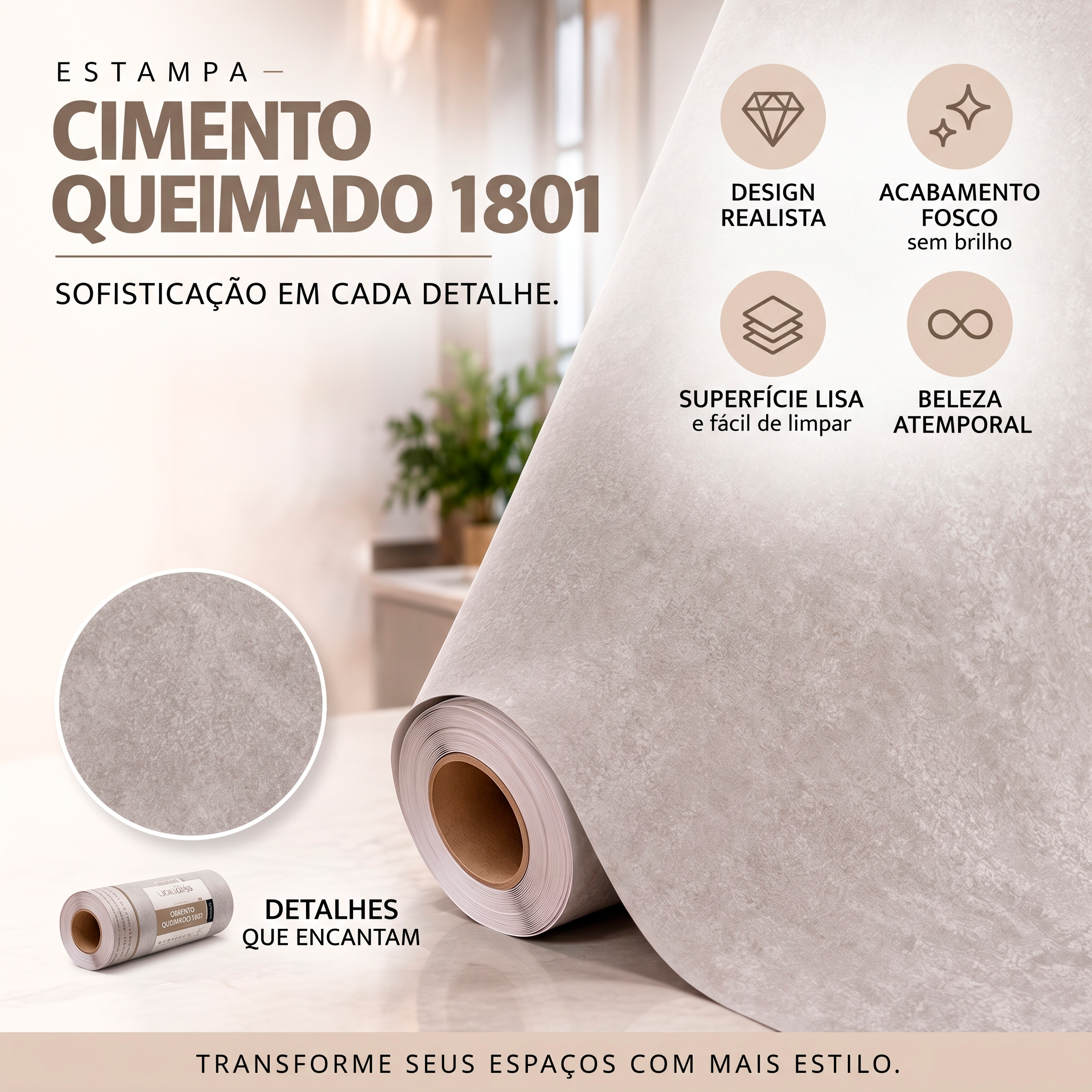 Adesivo vinílico Cimento Queimado 60 e 122 cm - Imagem 3