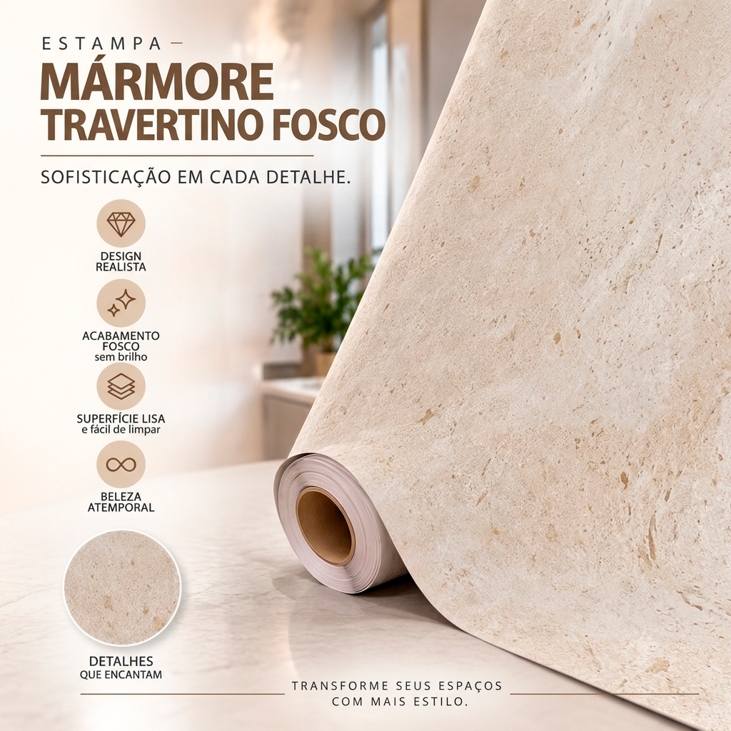 Adesivo Vinílico Mármore Travertino Fosco Imprimax 60CM E 122CM - Imagem 4
