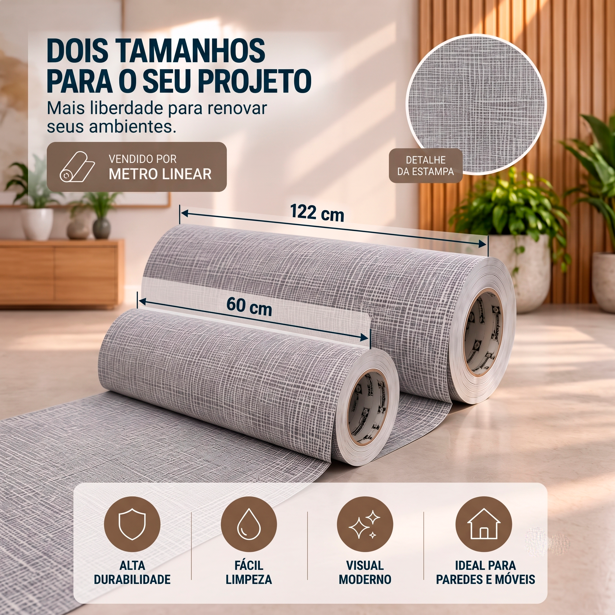 Adesivo Vinílico Brim Cinza 60 e 122 cm - Imagem 4