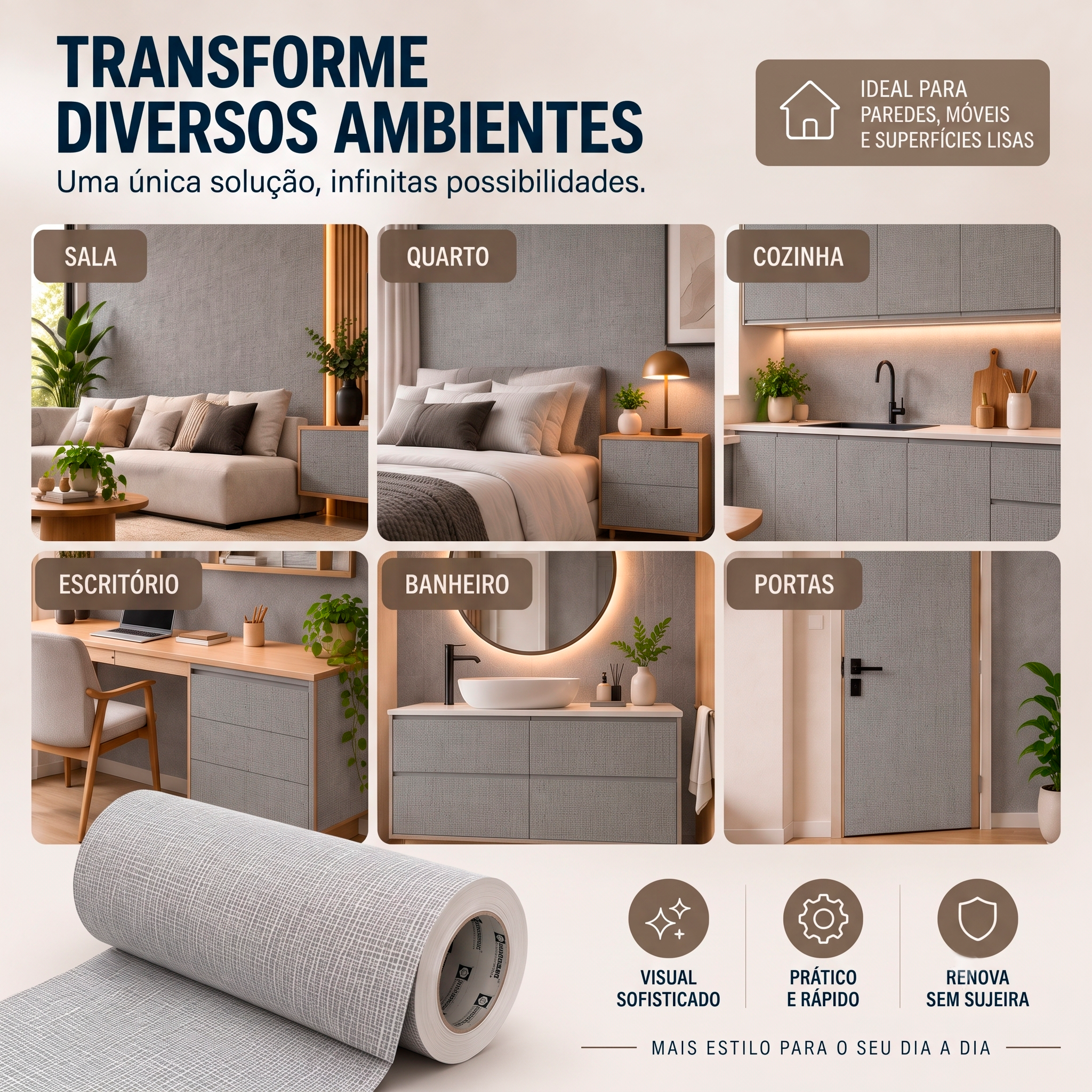 Adesivo Vinílico Brim Cinza 60 e 122 cm - Imagem 5