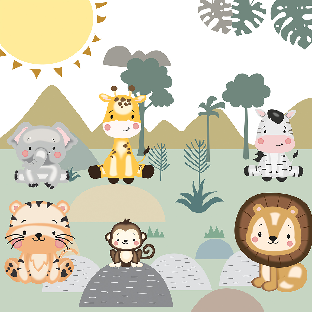 Papel de Parede Safari Bichos Desenho - Imagem 2