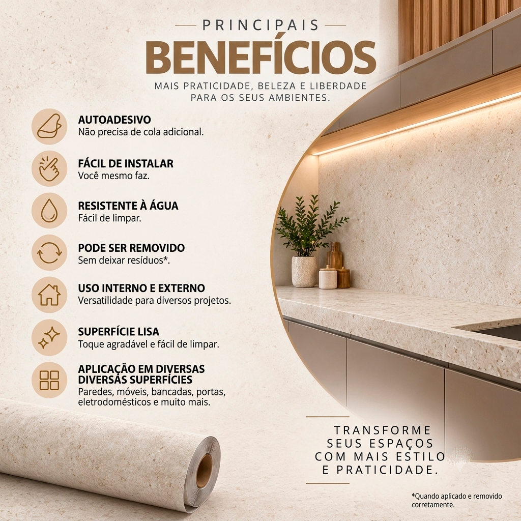 Adesivo Vinílico Mármore Travertino Fosco Imprimax 60CM E 122CM - Imagem 6