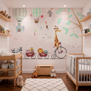Papel de Parede Bichinhos Girafa Bicicleta