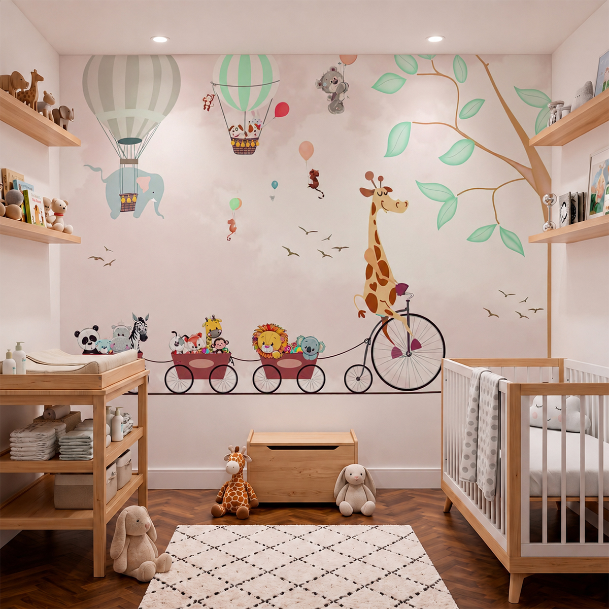 Papel de Parede Bichinhos Girafa Bicicleta