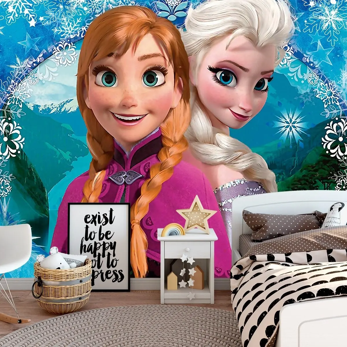 Papel de Parede Frozen Anna e Elsa Azul