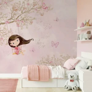 Papel de Parede Menina Balanço Rosa