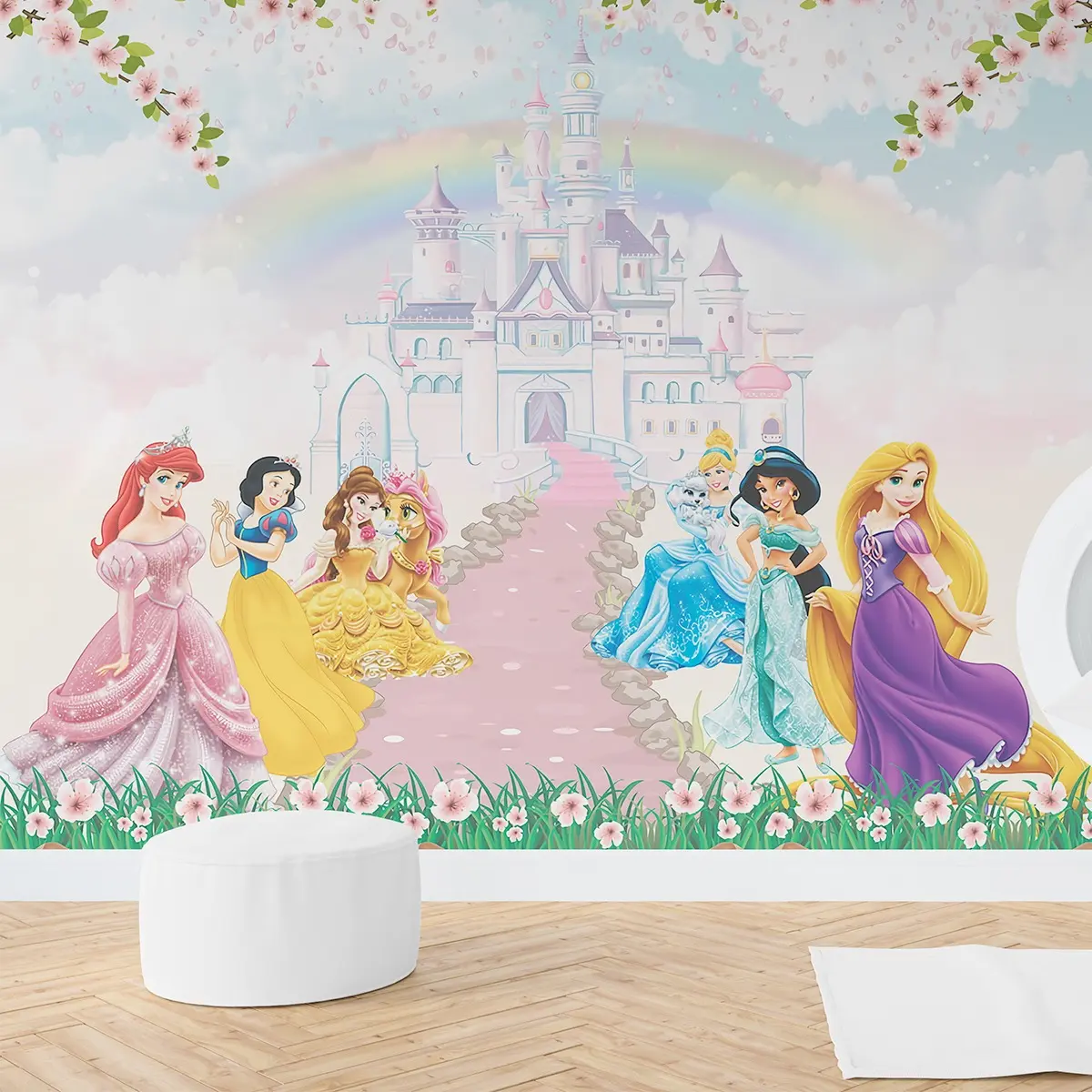 Papel de Parede Princesas Floral Arco-Íris