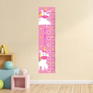 Adesivo Régua Medidora Infantil Unicórnio Rosa Choque