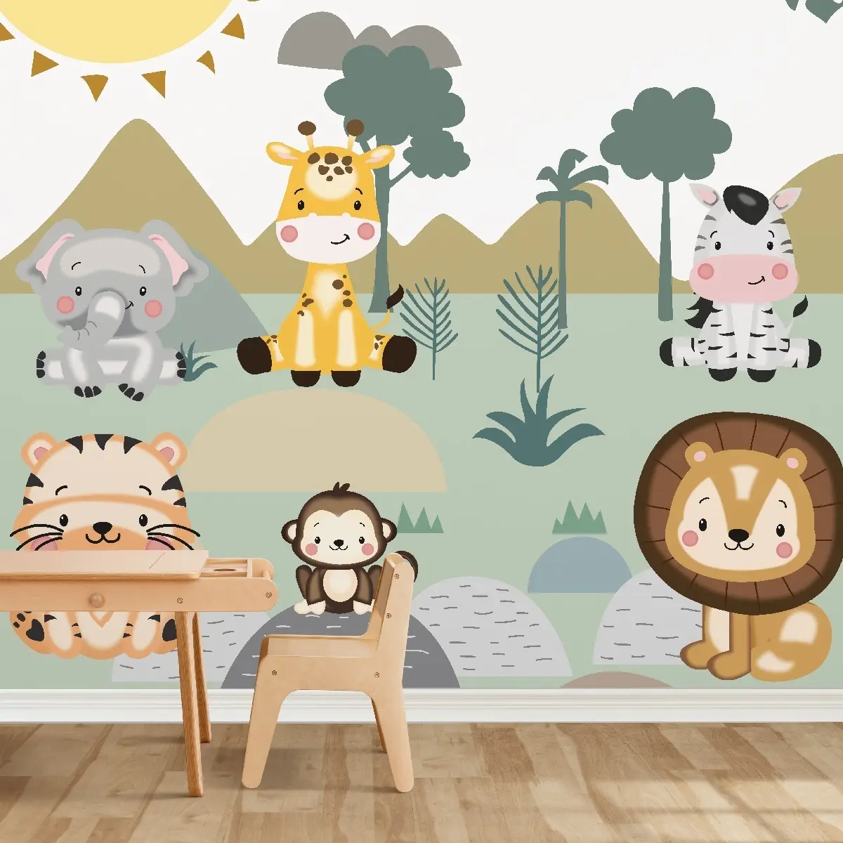 Papel de Parede Safari Bichos Desenho