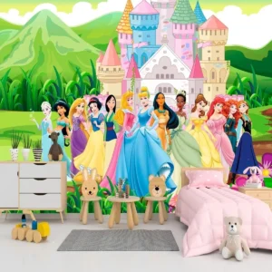 Papel de Parede Princesas Castelo Colorido