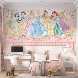 Papel de Parede Princesas Ripado Rosa