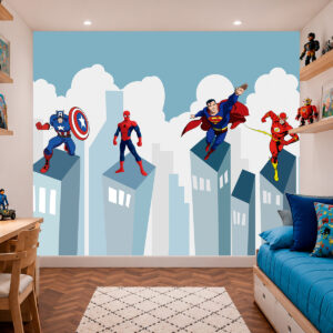 Papel de Parede Heróis Marvel e DC Azul