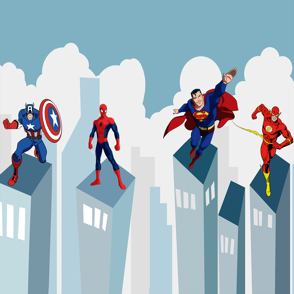 Papel de Parede Heróis Marvel e DC Azul - Imagem 2