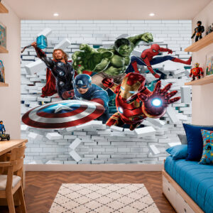 Papel de Parede Vingadores Saindo da Parede