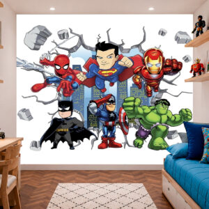 Papel de Parede Heróis Vingadores e DC Baby Saindo da Parede
